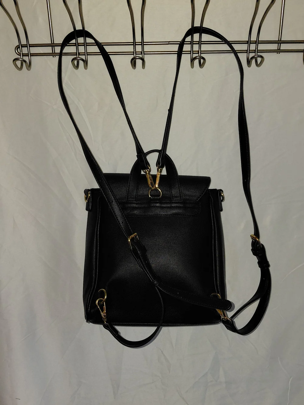 Classic Black Faux Leather Backpack with Gold Accent